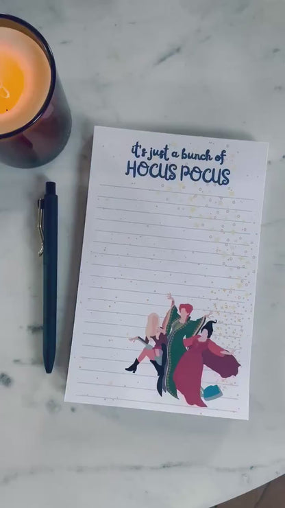 It's Just a Bunch of Hocus Pocus Notepad, Witchy Full & Quarter Page Notepad, Halloween Spooky Notepad, 50 Page Notepad or To-Do List