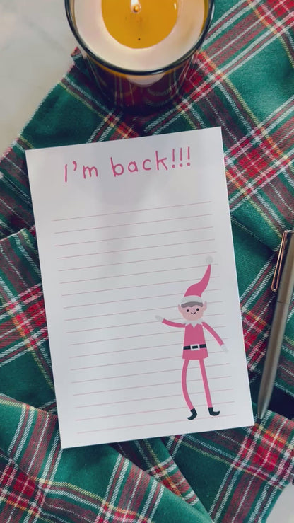 I'm Back! Notepad Half (5.5x8.5") & Quarter Page Notepad, Christmas Movie/Red Elf Themed Notepad