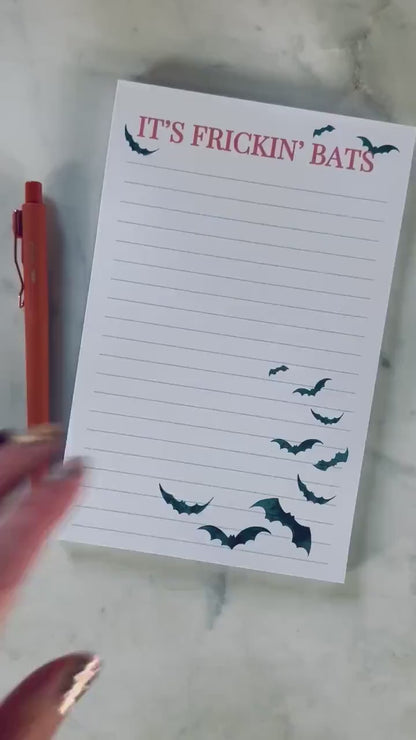 It's Frickin' Bats Notepad, Halloween, Bat Shit To List, Witchy Full & Quarter Page, Spooky Notepad, 50 Page Notepad, To-Do List