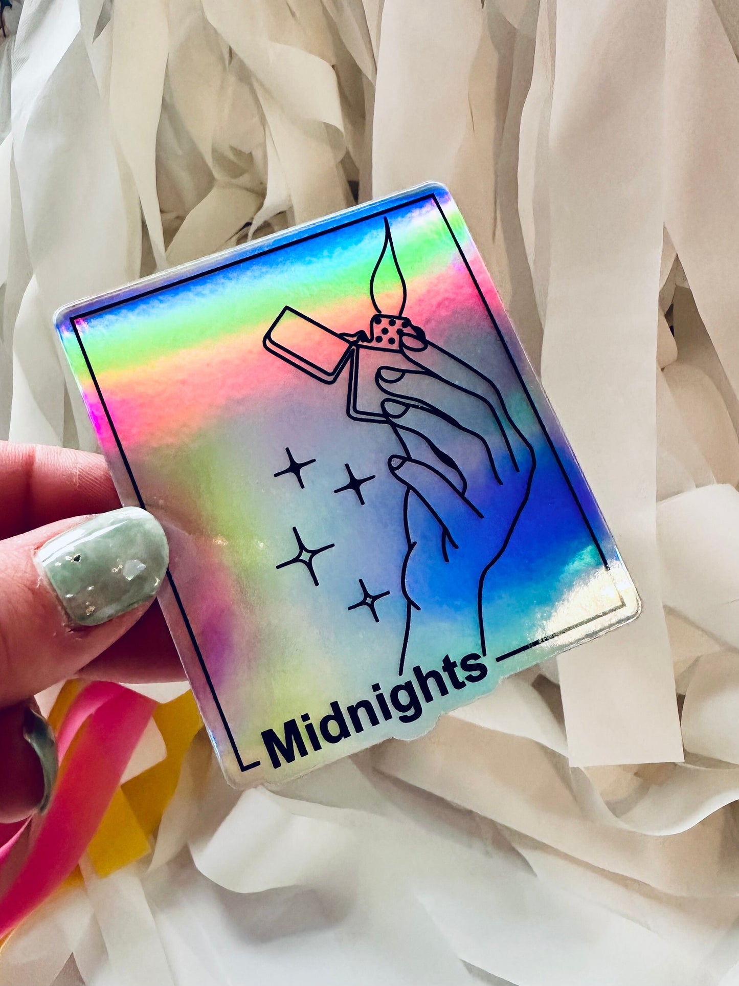 Swift Inspired Holographic Midnights Sticker, Midnights Lighter, Eras Album Inspired Sticker, Midnights Vinyl Sticker, 3" laptop sticker maedaymaedaymaeday