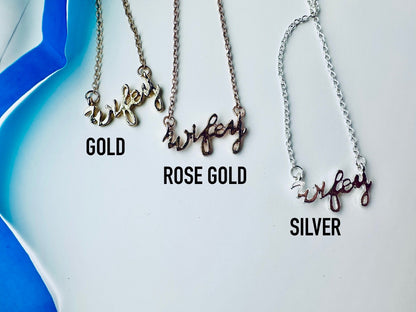 Gold, Silver or Rose Gold Wifey Necklace, Gift for Bride-to-Be, Bride Jewelry, Bachelorette Party, Bridal Shower Gift, Gift for Bride, Wife maedaymaedaymaeday