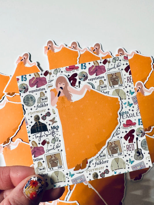 Evermore Eras Outfit, Orange Evermore Eras Dress, By the Eras Outfit Sticker, Eras Outfit Sticker, Swift Inspired Vinyl Sticker maedaymaedaymaeday