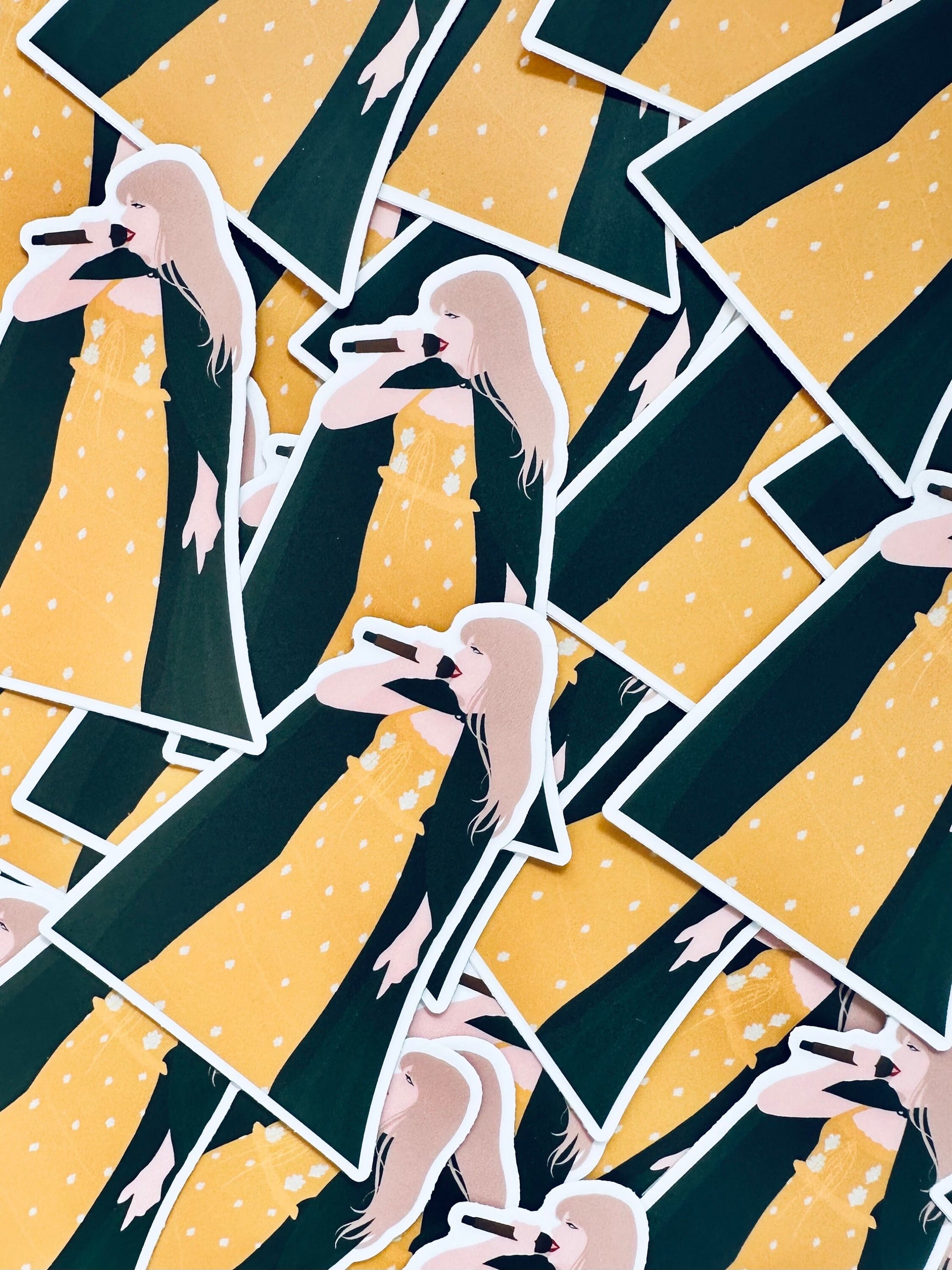 Green Cape & Orange Dress Permanent Sticker, Pop Culture Queen Eras Outfit Green Cape & Orange Dress Permanent Sticker, Pop Culture Queen Eras Outfit